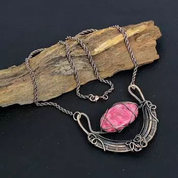 Розовый Тулит Драгоценный Камень Ручной Работы Медь Wie Wrap Ювелирное Ожерелье Для Нее 18 Inches With Adjustable розовый
