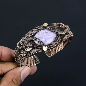 Розовый Тулит, ювелирные изделия из драгоценных камней, чистая медная проволока, обернутая манжета/браслет ручной работы для подарка Adjustable фиолетовый