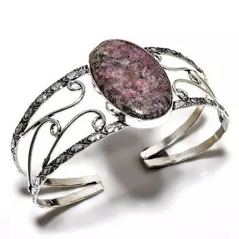 Розовый турмалин драгоценный камень 925 посеребренный браслет-манжета ручной работы