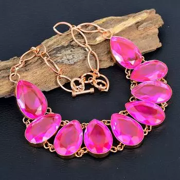 Розовый турмалин, драгоценный камень, медные украшения, красивое ожерелье ручной работы, регулируемое ожерелье для любви 18 Inches With Adjustable розовый