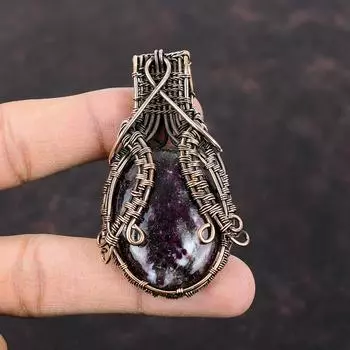 Розовый турмалин Кулон Медная проволока Обернутый кулон Ювелирные изделия ручной работы Подвеска из драгоценного камня Медная проволока Обернутая ювелирные изделия Дизайнерский кулон для подарка