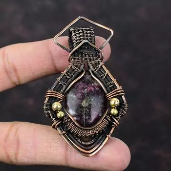 Розовый турмалиновый кулон, обернутый медной проволокой, кулон с драгоценным камнем, ювелирное изделие из медной проволоки, кулон ручной работы, подарок на помолвку, дизайнерский кулон