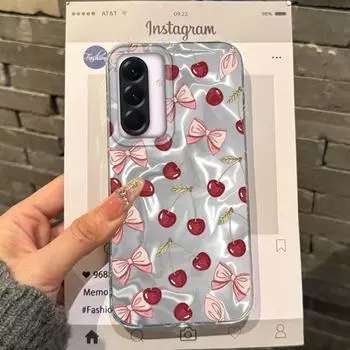 Розовый Вишневый Бант Чехол для Девочек Женщин для Samsung Galaxy A56 A16 A26 A36 A06 A55 A35 A25 A15 A54 S24 S25 Plus Ultra S22 S23 FE Samsung Galaxy A56 белый
