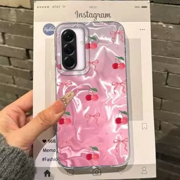 Розовый Вишневый Бант Леопард Чехол для Девочек для Samsung Galaxy A56 A16 A26 A36 A06 A55 A35 A25 A15 A12 A32 A54 S24 S25 S22 S23 FE Обложка Samsung Galaxy A53 5G белый