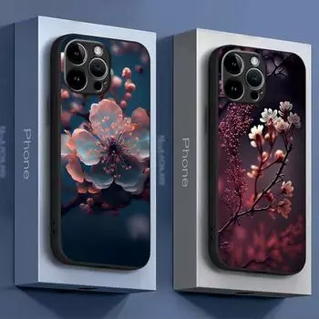 Розовый весенний чехол с изображением вишни для iPhone 15 14 13 12 11 X XR XS XSMAX 8 7 Plus Mini Pro Max, мягкий черный чехол для телефона for iPhone12