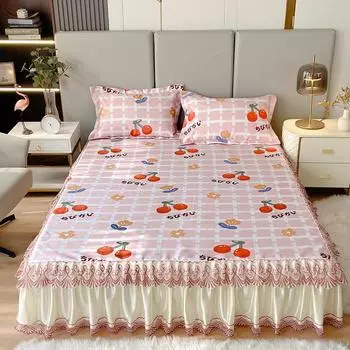 Розовый вишневый узор комплект постельного белья кружевной охлаждающий коврик дышащий мягкий комплект постельного белья 3 шт покрывало с наволочкой декор спальни 150x200x40cm 3Pcs