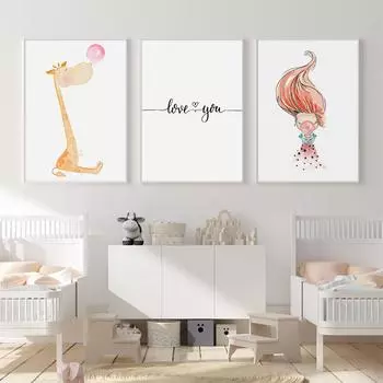 Розовый воздушный шар для девочек, постер с жирафом, животный принт, детская настенная живопись на холсте, детские цитаты, картина в скандинавском стиле, декор для детской комнаты A4 21x30cm No Frame