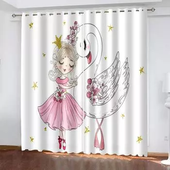 Розовый замок, милый мультфильм, девушка, принцесса, лебедь, танцевальные туфли, полузатемненные детские шторы для гостиной, спальни, домашний декор 2x60Wx50H(CM)&Rod Pocket
