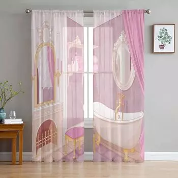 Розовый замок, ванная комната, ванна, милые тюлевые занавески для окон, гостиная, прозрачная вуаль из органзы, занавеска для спальни, кухни, домашний декор, драпировка W135 x H115cm x1