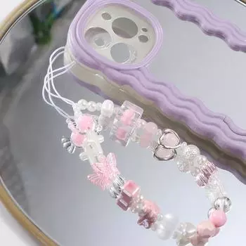 Розовый жемчужный ремешок для мобильного телефона, милый, крутой, кулон для телефона, кавайный, Y2k, ремешок для телефона, женский розовый