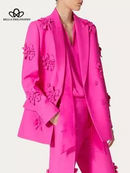 Розовый женский пиджак деловой офисный женский рабочий костюм с карманами куртки тонкий женский повседневный верхний пальто весна осень S красный