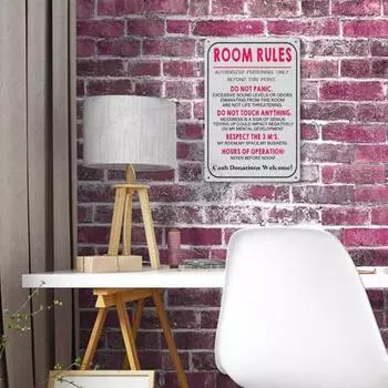Розовый знак правил комнаты для подростков, девочек и мальчиков, игровая комната в спальне, общежитие, забавная алюминиевая табличка с правилами украшения стен, дверей, подарок на день рождения розовый