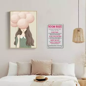Розовый знак правил комнаты для подростков, девочек и мальчиков, игровая комната в спальне, общежитие, забавная алюминиевая табличка с правилами украшения стен, дверей, подарок на день рождения розовый