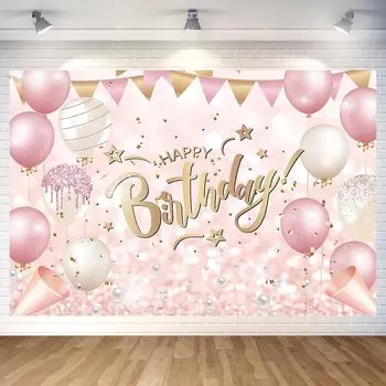 Розовый золотой гобелен на день рождения Розовое золотое украшение на день рождения Фотоплакат на день рождения Розовый золотой фон для фото на день рождения С днем рождения Гобелен для вечеринки