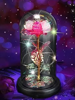 Розы Цветы Подарки на день рождения для женщин Романтические праздничные подарки для нее Красочный искусственный цветок Роза в пластиковом куполе Уникальные подарки для женщин разноцветный