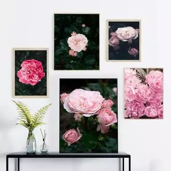 Розы Цветы Скандинавские постеры и принты Красивые розовые цветы Настенное искусство Цитата Картина на холсте Картины для гостиной Домашний декор Без рамки 21*30cm