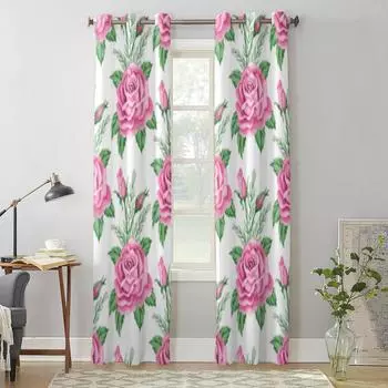 Розы и цветы в стиле ретро, оконные занавески для детской комнаты, домашние жалюзи, шторы для гостиной, спальни, оконные шторы 135W x 60H(cm) x1