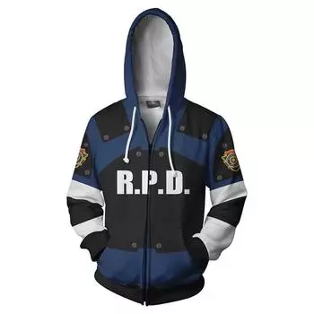 Rpd Resident Evil Leon Scott Kennedy Cosplay Hoodies Sweatshirts Zip Jacket Coat XL