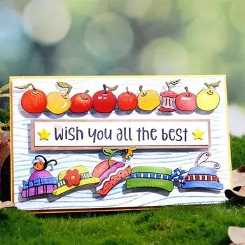 Ряд шляп и яблок Металлические штампы Трафареты для скрапбукинга/фотоальбома Декоративное тиснение Бумага Открытки Поделки dies