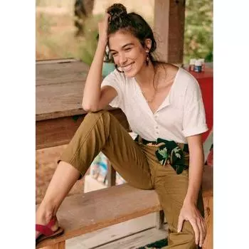 RR & II Французское меньшинство 2025 Новое поступление Весна/Лето Экспорт Зеленый круглый вырез Однобортный Короткий рукав Футболка Топ Женский Свободный White M