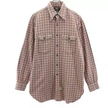 RRL 90-е годы Оригинальная бирка Красный 3 звезды Старая Рубашка в клетку с длинным рукавом Мужская Б/У