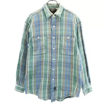 RRL 90-х годов, бирка с инициалами, красная, 3 звезды, старый клетчатый узор, фланелевая рубашка с длинным рукавом, мужская, б/у