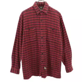 RRL 90-х Красная 3 звезды Начальная бирка Старая Рубашка в клетку с длинным рукавом Ralph Lauren Мужская Б/У