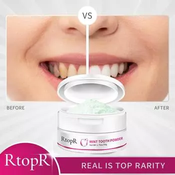 RtopR отбеливающий порошок для зубов, нежный активированный экстракт мяты, отбеливание зубов, натуральное отбеливание зубов