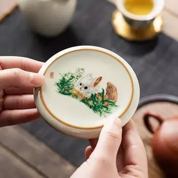 Ru Kiln Cute Rabbit Lid Setting Pot Lid Holder Kung Fu Tea Set Accessories Purple Clay Pot Pot Lid Coaster Cup Holder Retro Tea Holder Ru kiln cover