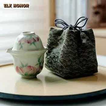 Ru Kiln окрашенный долговечный персиковый чайный набор, роскошный комплект из 1 горшка и 2 чашек, чайник для чая на открытом воздухе, дорожный чайный сервиз, портативный органайзер, чайный набор, подарок One Pot Two Cups