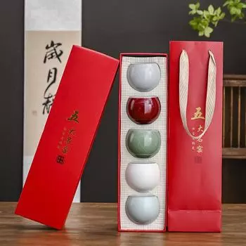 Ru Печь для чая, чашка для чая, ледяная трещина, открытая нарезанная чашка для чая, китайская керамическая чашка для чая, чайный сервиз, пять знаменитых печей для дома Single Cup 140ML