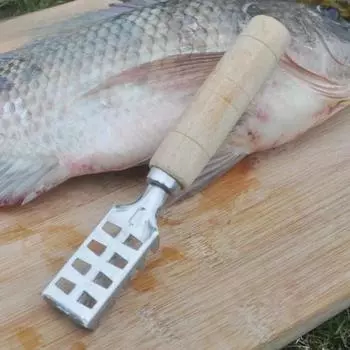 Рубанок для рыбьей чешуи Кухонный скребок Японские инструменты Очистка Средство для удаления морепродуктов Латунная деревянная ручка Окорка