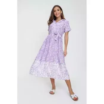 Рубашечный воротник с рисунком гвоздики и поясом на пуговицах с деталями из вискозы