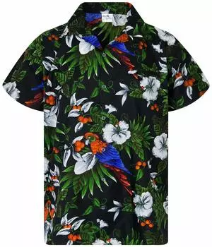Рубашка Aloha Shirt Hawaii Shirt Short Sleeve XS [King Kameha] Мужская Cherryparrot, черная,