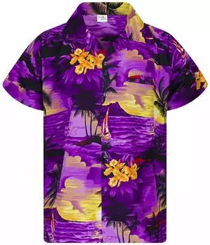 Рубашка Aloha Shirt Hawaii Shirt Short Sleeve XXL [King Kameha] Мужская Surf, Фиолетовый,