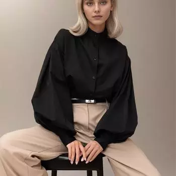 Рубашка-антирубашка с длинными рукавами. Модная женская одежда. Удобный и дышащий женский топ с расклешенными рукавами. Элегантные женские милые базовые рубашки. Блузки. S белый