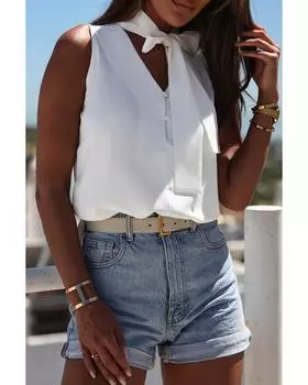 Рубашка Azura Exchange без рукавов с V-образным вырезом и галстуком-бабочкой XL белый