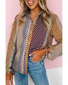 Рубашка Azura Exchange с длинным рукавом и принтом в горошек на пуговицах M коричневый