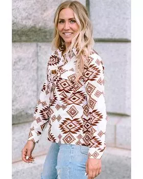 Рубашка Azura Exchange с карманом на пуговицах и клапаном, с узором «западный ацтек» S белый