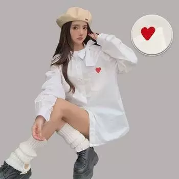 Рубашка белая с вышитым бантом и длинными рукавами для женщин 2024 года, новая, свободная XS белый