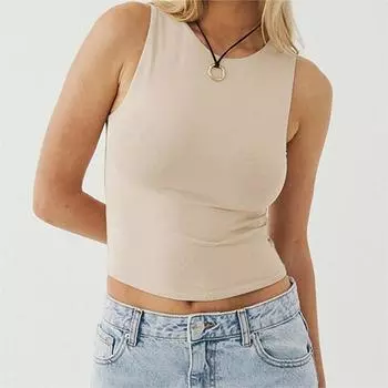 Рубашка без рукавов с узким низом и топ с круглым вырезом-борцовкой XS абрикосовый