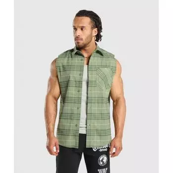 Рубашка без рукавов в клетку GYMSHARK Натуральный шалфейный зеленый A5A4X ECP6 XS