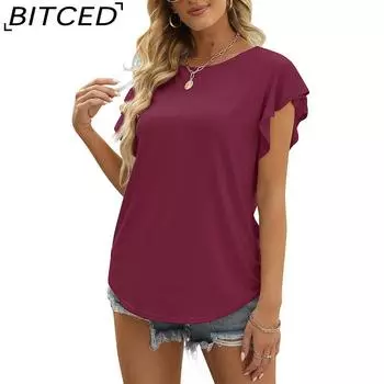 Рубашка BITCEDt, женская повседневная свободная тонкая однотонная женская футболка с короткими рукавами S чёрный