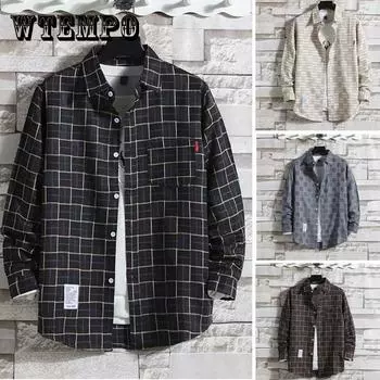 Рубашка больших размеров Мужские футболки на пуговицах Рубашка в клетку Футболки с эластичным бельём Мужская одежда Повседневная кардиган с длинными рукавами XL хаки