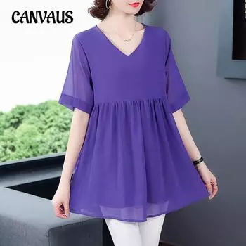 Рубашка больших размеров, женские летние свободные топы с короткими рукавами, закрывающие живот M фиолетовый