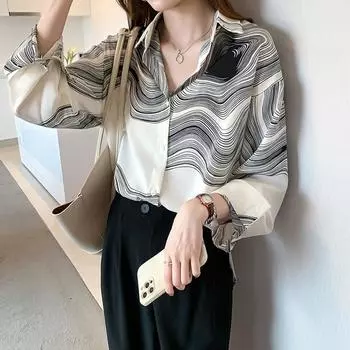 Рубашка большого размера Design Sense Niche Personality для женщин, новая свободная тонкая повседневная шикарная рубашка 2XL recommends 135-75kg белый