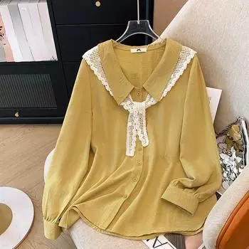 Рубашка большого размера для женщин с длинным рукавом French Temperament, легкая роскошная рубашка 2XL жёлтый