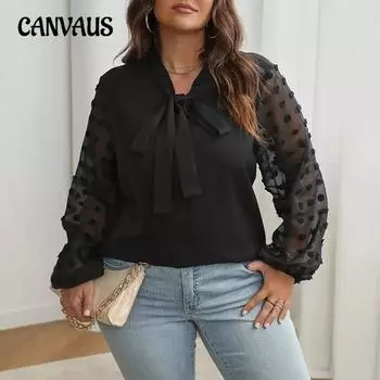 Рубашка большого размера для женщин с длинным рукавом и сетчатым узором 0XL чёрный