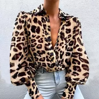 Рубашка большого размера с цветочным принтом, леопардовая прозрачная женская рубашка на плечах, плиссированная винтажная рубашка с рукавами-фонариками, женская XL чёрный