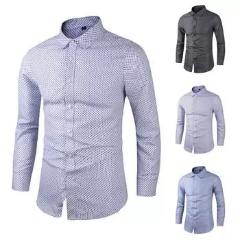 Рубашка большого размера с длинным рукавом и лацканами, деловая клетчатая рубашка, разноцветная рубашка L синий